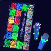 VERONNI Glow In Dark Nail Rhinestones Kit For Gift Box,Nail Decorations Glow In The Dark AB Crystal Nail Rhinestones Kit ,Neon Luminous Nail Art Rhinestones Set, For Nail Art Craft Mix Sizes Nail Gems Nail Art Decoration（04 Luminous）