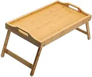 Wooden Breakfast Tray with Carry Hand, Foldable Bed Tray, Small Bed Side Table, Portable Laptop Desk, Suitable for Bedroom Picnic Snack Platter ﻿