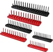Leona Co 6pcs Socket Organizer Tray Set, Red SAE & Black Metric Socket Storage Trays, 1/4", 3/8", 1/2" Drive Deep and Shadow Socket Holders for Toolboxes