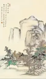 潘素秋巖幽居圖立軸35X60仿古畫復制山水畫書房裝飾掛畫名人字畫