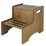 Toddler Step Stool for Kids, Wooden Brown Two Step Children'S Stool with Handles
