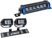Kings 6" Single Row Light Bar + Number Plate Bracket + 2x 3.3" Work light