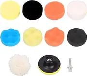 11Pcs 3" Car Foam Polishing Pad Kit Includes Sponge and Wool Wheel Polishing Waxing Pad Set, Suction Cup with M10 Drill Buffer Adapters for Car Polishing Buffing