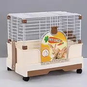 Small Brown Pet Rabbit Cage Guinea Pig Crate Kennel with Potty Tray and Wheel