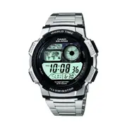 Casio Mens Digital Watch Model- AE1000D-1 Stainless Steel World Time Black 4971850443391