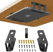 BYMECOST Under Desk Laptop Storage Mount, Metal Under Desk Device Holder, for Devices Up to 2.4" Thick, MacBook, Mini, Keyboard, Router, with Anti-Scratch Silicone (Black)