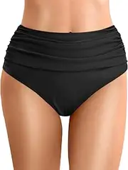 [SHINEHUA] Women's Bikini Bottoms with Medium Waist Women's Bikini Bottoms Retro Ruched Tummy Control Classic Black Swimming Trunks Beach Shorts for Women Bikini for Women Classic Comfortable Bikini