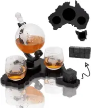 Don Vassie Australia'S Map Wooden Base Etched Globe Whisky Decanter Set -Limi...