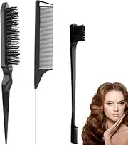 3 Pcs back comb brush, Luoqun88 Rat Tail Comb, Hair Styling Comb Set, Teasing Comb Set for Hair Slicking, Double Sided Teasing Brush for Men Women at Salon & Home Use (Black)