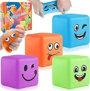Fidget Toys Mini Stress Cube, 4Pcs Emotion Stress Balls Bulk for Kids and Adult, Slow Rising Stress Ice Cube Stress Balls, Dough Stress Balls Soft Fidget Squishy Toys for Anxiety Relief, Square Ball