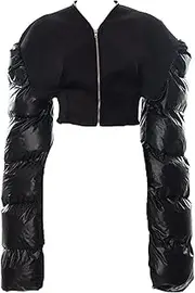 [Generic] Women Slim Fit Warm Patchwork Jacket Winter Quilted Short Down Coat Long Sleeve Zip Puffer Jacket