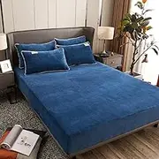 King Size Fitted Sheet,Thick Coral Fleece Warm Winter Bedspread,Guest Room Holiday Home Pure Color Bed Sheets Single Double King Size Bed Pillowcase Blue 90 * 200cm (2pcs)