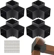 VEVOR Pergola Bracket Kit 6''x6''(Inner Size 5.6x5.6), 4pcs 3-Way Heavy Duty Corner Bracket Woodworks DIY Post Base Kit, Easy Installation Wooden Beams for Gazebos, Patio Pergolas, Log Cabin Outdoor