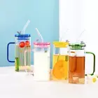 With Lid Transparent Glass Cup Heat Resistant Juice Glass Coffee Cup Home Bar