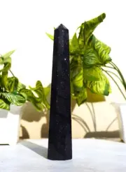 140MM | Blue Sand Stone Healing Metaphysical 8 Faceted Point Obelisk Tower
