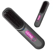 Mini Cordless Hair Negative Ion Straightener Brush LED Display-Grey
