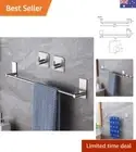 Self-Adhesive 16-Inch Towel Rack & Hooks - Elegant and Easy Bathroom Accessory