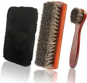 [FIMETEUG] 2 Piece Shoe Care Set, Horsehair Cleaning Brushes with Microfiber Cloth for Shoes and Boots, Leather Shoe Brush and Polishing Kit for Men and Women