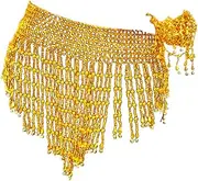 [Generic] Boho Little Bell Stretchy Bellydance Hip Waist Chains Gold Tassel Belly Dance Body Chain Club Festival Wear Costume, Non-Precious Metal, Crystal