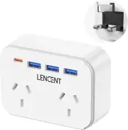 AU to UK Plug Adaptor, Singapore Travel Power Adapter with 2 Outlets 4 USB Charg