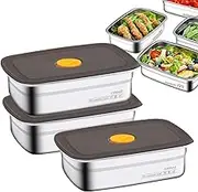 Stainless Steel Containers with Lids | Lunch Box Containers,3X Stackable Freezer Storage Case for Children, Students, Men, Women