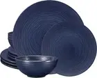 12 Piece Melamine Dinnerware Set - Durable, Dishwasher Safe, Organica Navy Blue