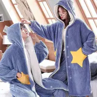 在飛比找Yahoo!奇摩拍賣優惠-情侶睡衣 情侶睡袍 珊瑚絨睡衣 睡袍男 法蘭絨睡袍 加厚睡袍