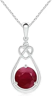[Angara] Natural Ruby Knotted Heart Pendant Necklace with Diamond in Sterling Silver/10ct/14ct Solid Gold for Women | July Birthstone Jewellery for Her