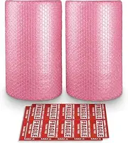 2-Pack Anti-Static Bubble Cushioning Wrap Rolls, 3/16" x 12" x 72' ft Total, Perforated Every 12", 20 Fragile Stickers for Packaging, Shipping, Mailing