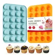2PCS Silicone Mini Muffin & Cupcake Pan Set, Little Cook 24 Cups Mini Muffin ...