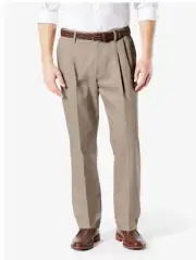 Dockers Signature Khakis, Cotton Stretch, Pleated, Classic Fit Pants, Tan, 34x29
