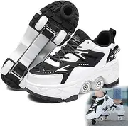 [AMMFIT] Deformation Roller Shoes Quad Roller Skates with Brake, Shoes with Wheels for Kids and Adults Sports Outdoors Technical Skateboarding Shoe,White2-5.5
