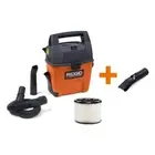 RIDGID Wet Dry Vacuum 14.9" 3 Gal 3.5 Peak HP Handheld Shop Vac w/LED Car Nozzle