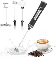 Milk Frother, USB Rechargeable Handheld Electric Whisk, 3-Speed Adjustable Drink Mixer & Milk Foamer with 2 Stainless Steel Whisks for Bulletproof Coffee and More