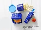 Tupperware Blue Lunch Set Space Sandwich Keeper Tumbler Lunch Time 3 Piece New