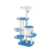 Costway 137cm Tall Modern Cat Tree Tower Cat Climbing Stand - Blue