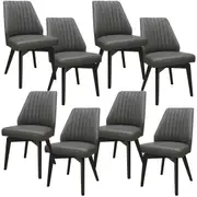 Shelby Set of 8 Dining Chair Genuine Leather Solid Rubber Wood Frame - Dark Grey