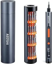 AstroAI Mini Electric Screwdriver with Torch, 63 in 1 Small Electric Screwdriver Cordless Set with 60 Magnetic Bits, Rotatable Magnetic Storage, Repair Tool Kit for Phone Camera Laptop Watch