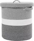 Extra Large Cotton Rope Storage Basket with Lid - Laundry Hamper, Dual Grey