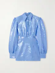 [ROWEN ROSE] ROWEN ROSE - Sequined Satin Mini Dress - Blue - FR 36 FR 36 Blue