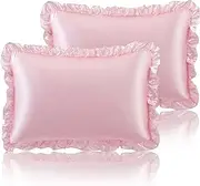 SiinvdaBZX Ruffled Standard Satin Pillowcase Set of 2, Blush Pink Silky Satin Pillow Cases for Women Ruffle Pillow Shams Covers Princess Room Decoration, with Envelope Closure