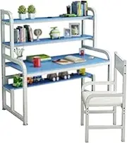 Kids Desk and Chair Set,Height Adjustable Children Study Table,Children Writing Desk with Storage Shelf,Student Studying, Reading and Drawing Workstation (Color : White, Size : 80x50x125cm)