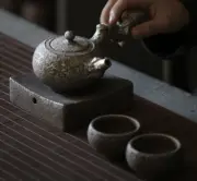 Artisan Japanese Kyusu Teapot Set Ceramic Loose Leaf Tea Cups Holder Rust Style