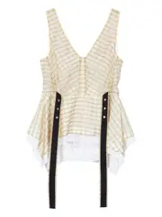 [3.1 Phillip Lim] Plaid Organza Sleeveless V-Neck Flounce Top