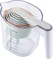 Measuring Cup Set Liquid Dry Spoons Funnel Scraper Nest Stackable Organize 9Pc