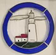 NEW Stained Glass 8.5" Blue & White Cape Cod Lighhouse by Renaissance Glass