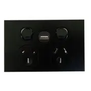 3A AU Double Powerpoint with USB A Socket – SAA – Slim– Black