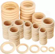 100 PCS 5 Sizes Natural Wood Rings, Unfinished Smooth Wooden Ring, Wood Circles