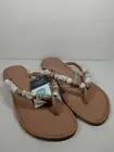 Universal Thread Cindy Womens 8.5 Tan Beaded Beads Vegan Flip Flop Sandals NEW