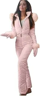 [Generic] Women's Winter Outdoor Sports Jumpsuit with Removable Collar Outdoor Sports Zipper Ski Suit Women Travel Vacation Snow Training Warm Sets